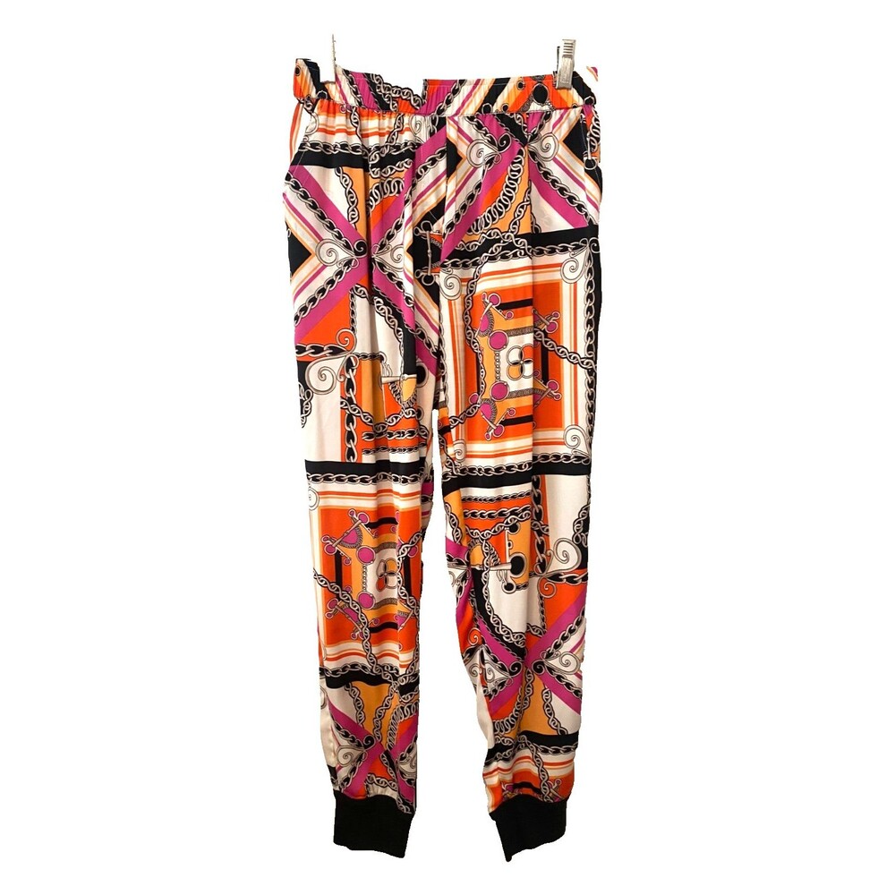 BOSTON PROPER Beach Swim Cover Up Pants Womens S Bright Chain Link Joggers Retro